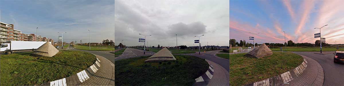 Image showing in sequence the sculpture’s rotational form when viewed from different directions.