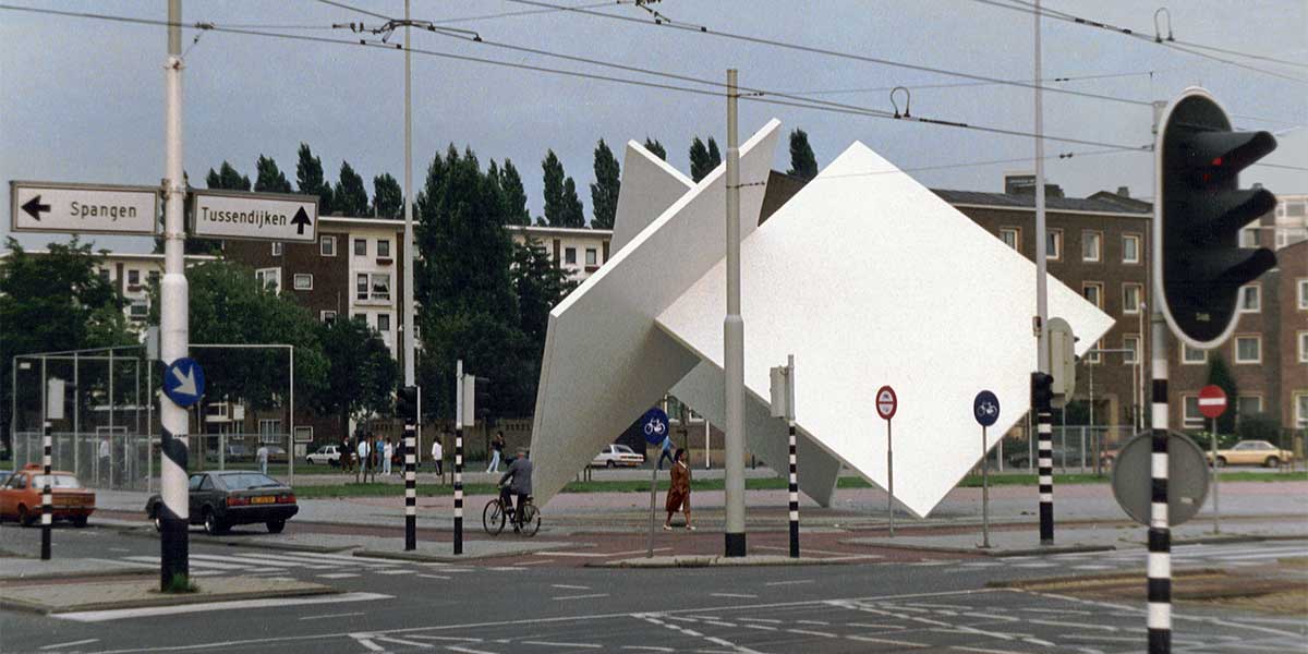 Essence of a non-roundabout. Although immobile, the structure suggests rotation.